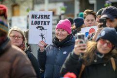Na dvě stovky demonstrantů přijelo pět policejních aut. U brány radnice chtěli nechat lampiony