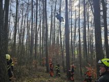 Obrazem: Paraglidista uvízl v šestnáctimetrové výšce v koruně modřínu. Takto probíhala jeho záchrana