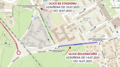 Rekonstrukce ulic Ke Stadionu a Železničářů začnou 10. července