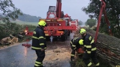 Silný vítr porážel stromy, Středočeským krajem se hnaly i přívalové deště