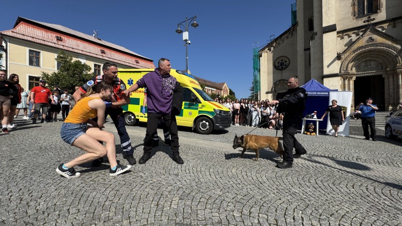 Strážníci při ukázce zneškodnili pachatele, který ohrožoval pacientku i záchranáře